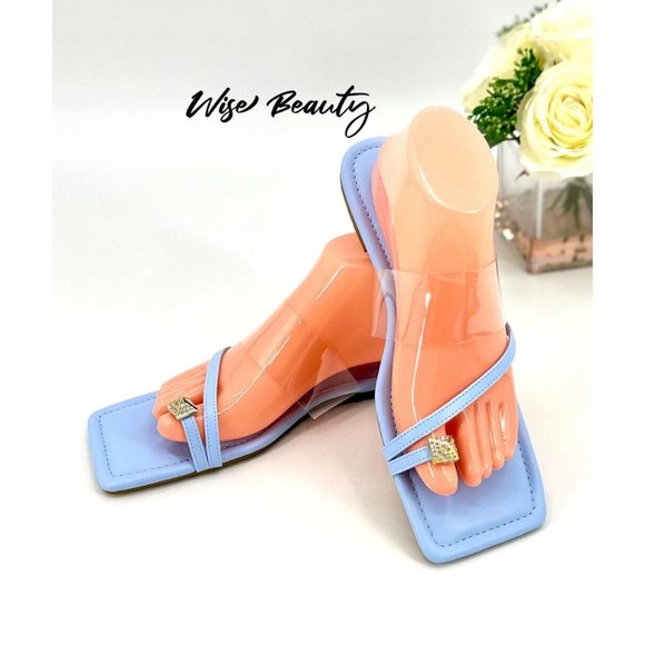 CAPE ROBBIN Women’s Toe Ring Slide Sandal Size 9 Shoe Blue Clear Gold NEW - Picture 1 of 6